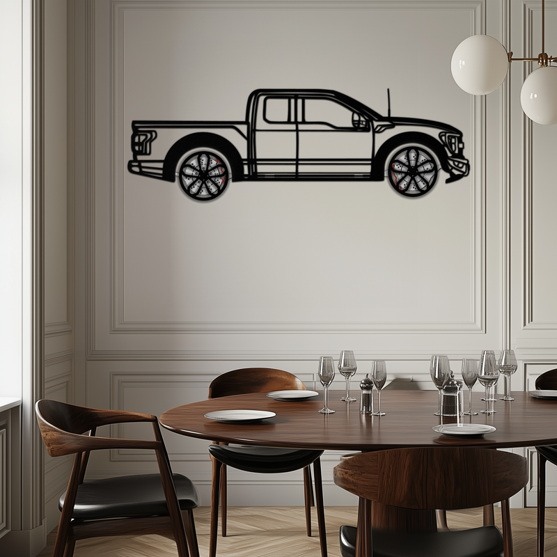 Ford F-150 Raptor Metal Wall Art with Rotating Wheels - 3D Interactive Truck Silhouette - Garage & Office Decor-KAFMEKA085