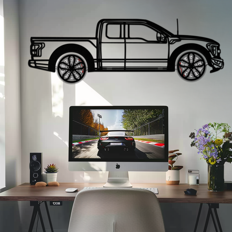 Ford F-150 Raptor Metal Wall Art with Rotating Wheels - 3D Interactive Truck Silhouette - Garage & Office Decor-KAFMEKA085