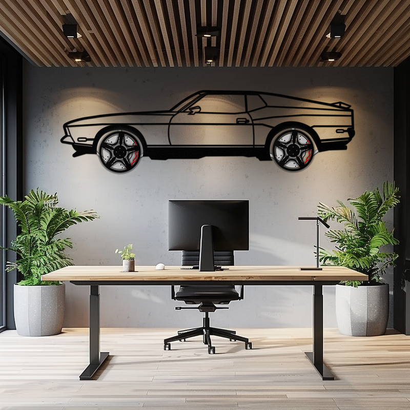 Ford Mustang 1971 Metal Car Wall Art – Rotating Wheels Classic Muscle Car Decor, Garage & Office Gift-KAFMEKA086