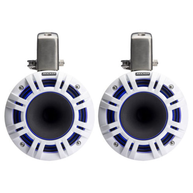 KICKER KMTCXL65 White 6.5" 300W RMS Marine HLCD Tower Speakers Pair View of Front of speakers 