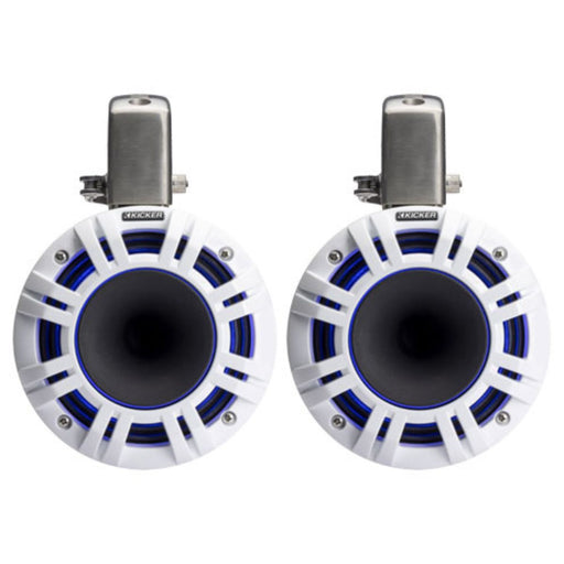 KICKER KMTCXL65 White 6.5" 300W RMS Marine HLCD Tower Speakers Pair View of Front of speakers 