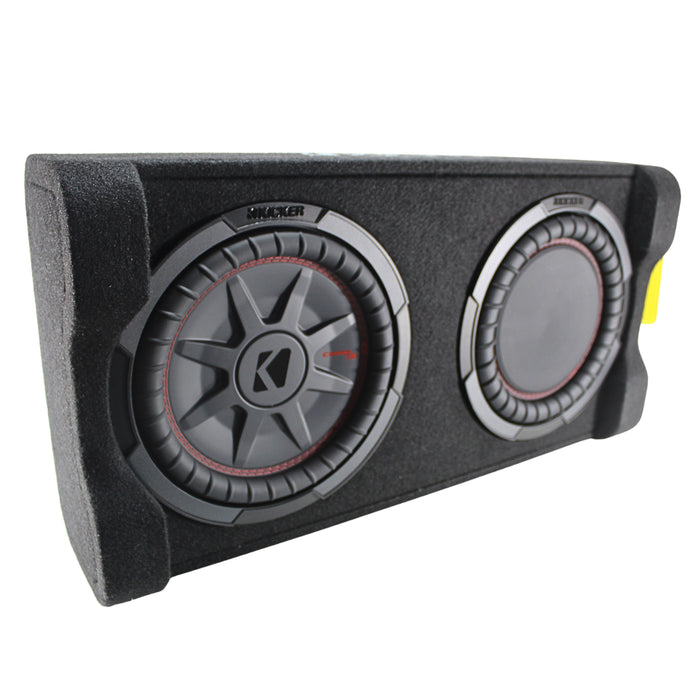 Compact 10" powered sub with active CompRT and passive reFLEX, built-in 400W amp, remote bass control, perfect for trucks and SUVs. Shop Now  Side Angle View