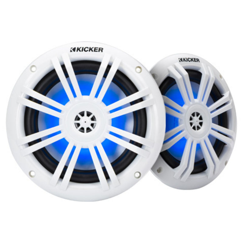 Pair of Kicker KM 6.5" 4-Ohm RGB LED 15-50W RMS Coaxial Marine Speakers