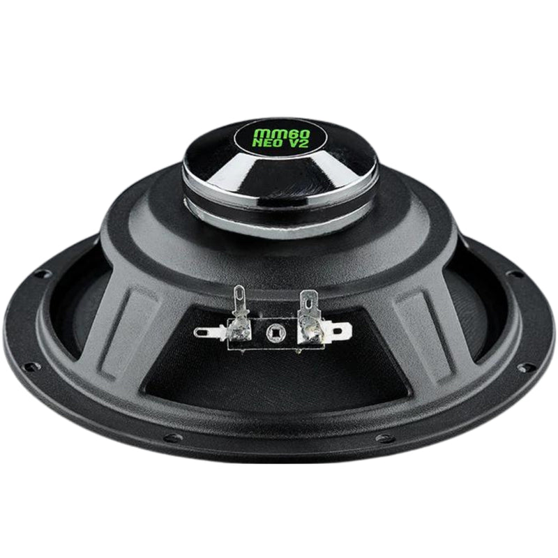 Rear view of the MM-60NEO V2 speaker highlighting the neodymium magnet structure and speaker terminals.
