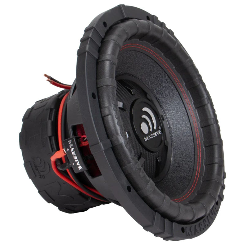 Get powerful bass with the Massive Audio GT12 12" Subwoofer, 1000W Peak, Dual 4 Ohm, built with Y30 magnets and USA voice coil. Subwoofer from the side view