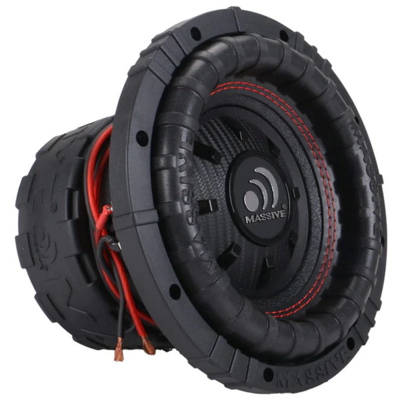 Experience powerful compact bass with the GTR8 8" Subwoofer from Massive Audio, 500W RMS, Dual 2 Ohm, Y30 magnets, and USA voice coil. Subwoofer Close Up
