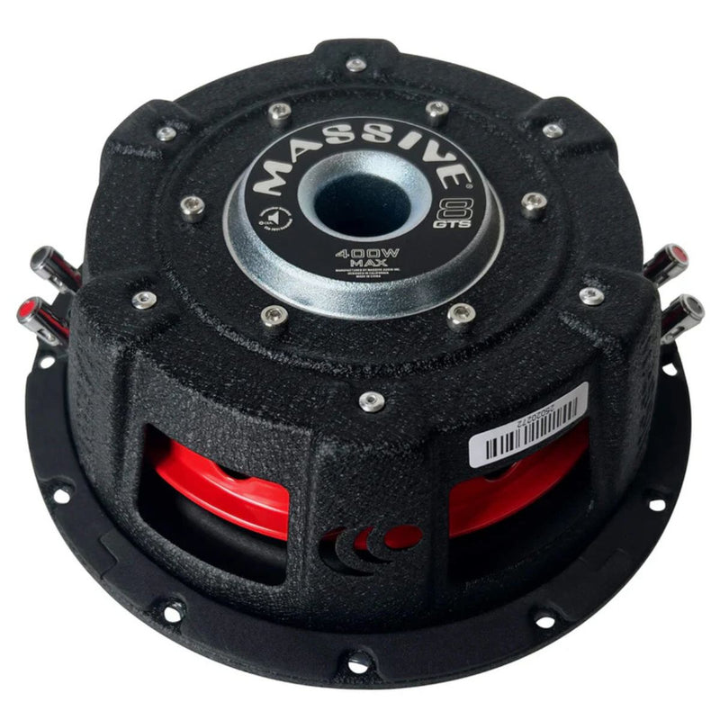 Delivers tight, high‑output bass in just 3.08″ mounting depth; perfect for shallow enclosures, dual 4‑ohm wiring, 300 W RMS power handling. Subwoofer Magnet Close Up
