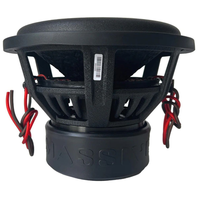 12" subwoofer with Kevlar cone, 3" voice coil, 1500W RMS power, dual 4 Ohm coils, and cast aluminum basket. Built for SPL and clarity. Subwoofer Side View
