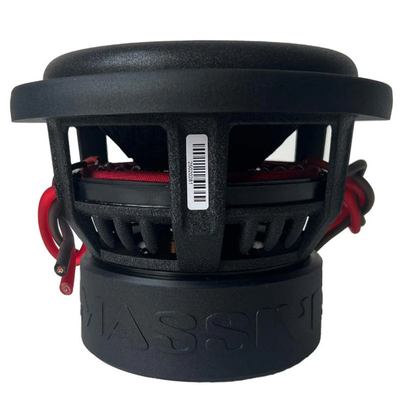 High-output 8" subwoofer with Kevlar cone, 600W RMS, dual 4 Ohm coils, and cast aluminum basket for serious bass and durability. Subwoofer Side View