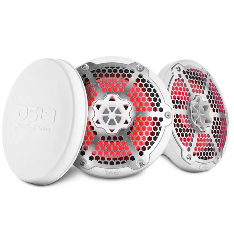 Front view of NXL-8MD/WH DS18 Marine 8" 4-Ohm 250W RMS RGB/LED Loudspeaker Pair WH