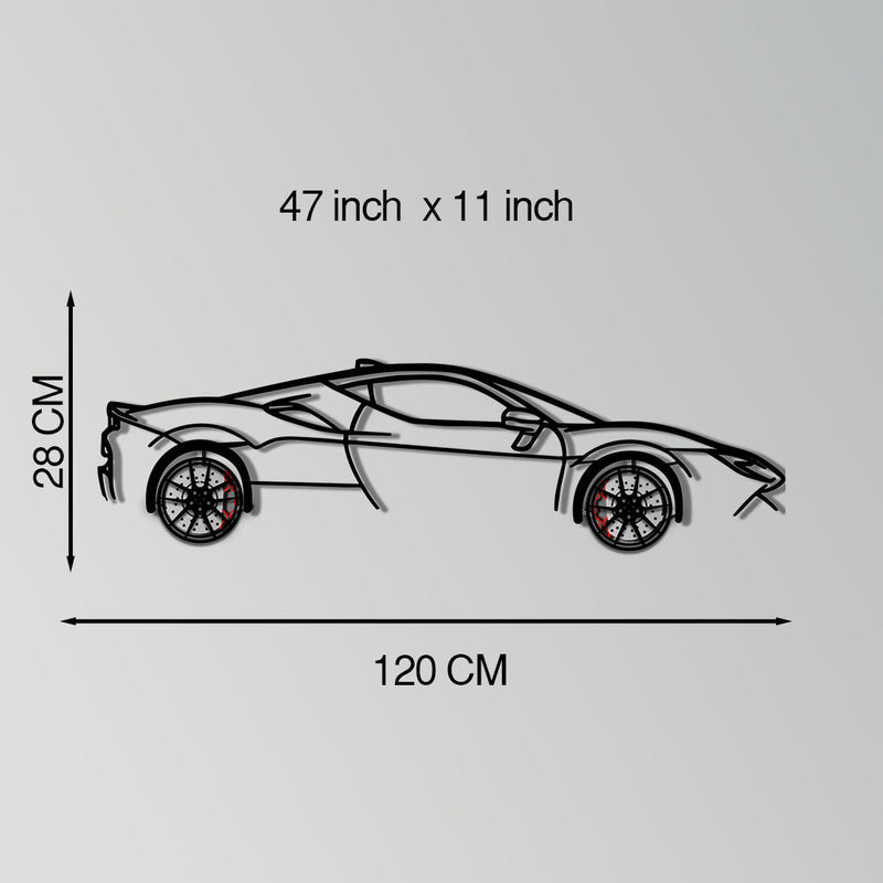 Ferrari SF90 Stradale Metal Car Wall Art with Rotating Wheels - Hybrid Hypercar Silhouette - Interactive Automotive Wall Decor - KAFMEKA135