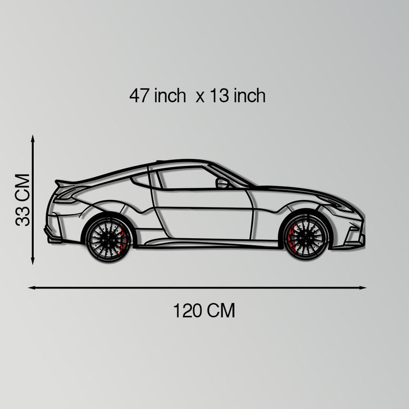 Nissan 350Z Metal Car Wall Art with Rotating Wheels - JDM Fairlady Z33 Silhouette - Interactive Automotive Wall Decor - KAFMEKA153