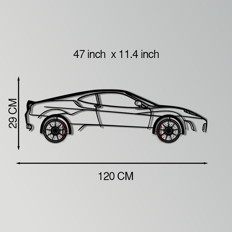Ferrari F430 Metal Car Wall Art with Rotating Wheels - Italian V8 Supercar Silhouette - Interactive Automotive Wall Decor - KAFMEKA132
