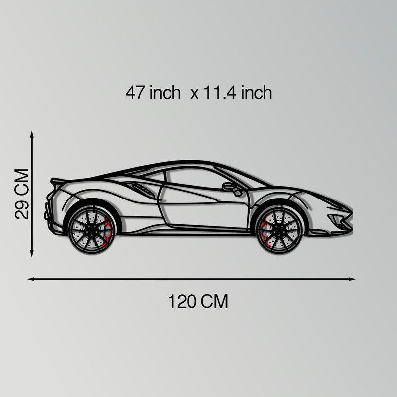 Ferrari 488 Pista Metal Car Wall Art with Rotating Wheels - Track-Focused Italian V8 Silhouette - Interactive Automotive Wall Decor - KAFMEKA128