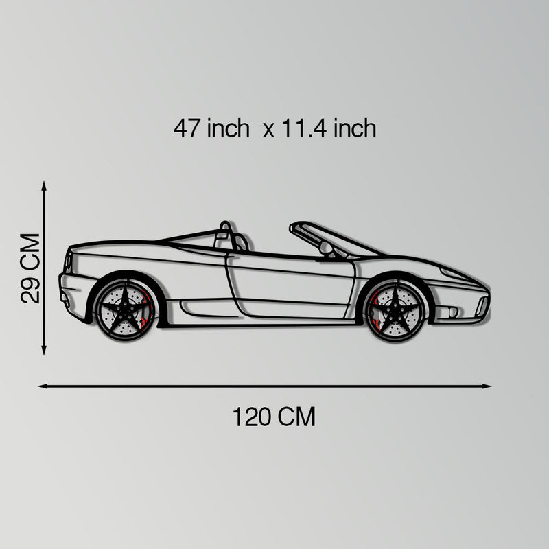 Ferrari 360 Spider Metal Car Wall Art with Rotating Wheels - Italian Convertible Supercar Silhouette - Interactive Automotive Wall Decor - KAFMEKA123