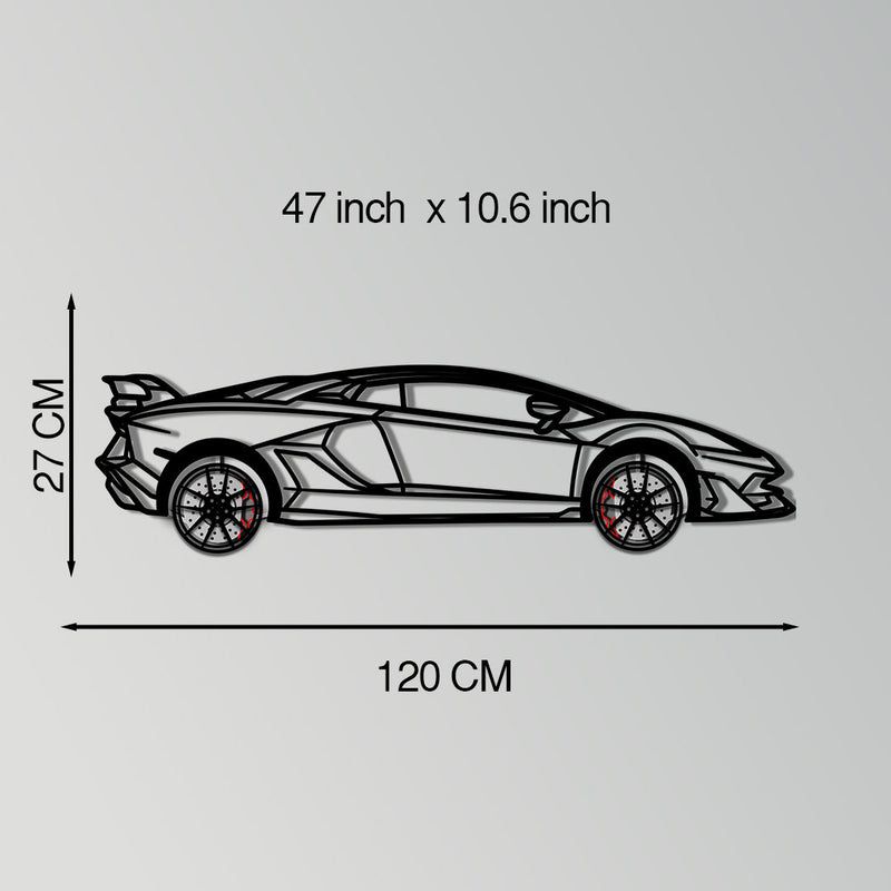 Lamborghini Aventador Metal Car Wall Art with Rotating Wheels - Italian V12 Hypercar Silhouette - Interactive Automotive Wall Decor - KAFMEKA145
