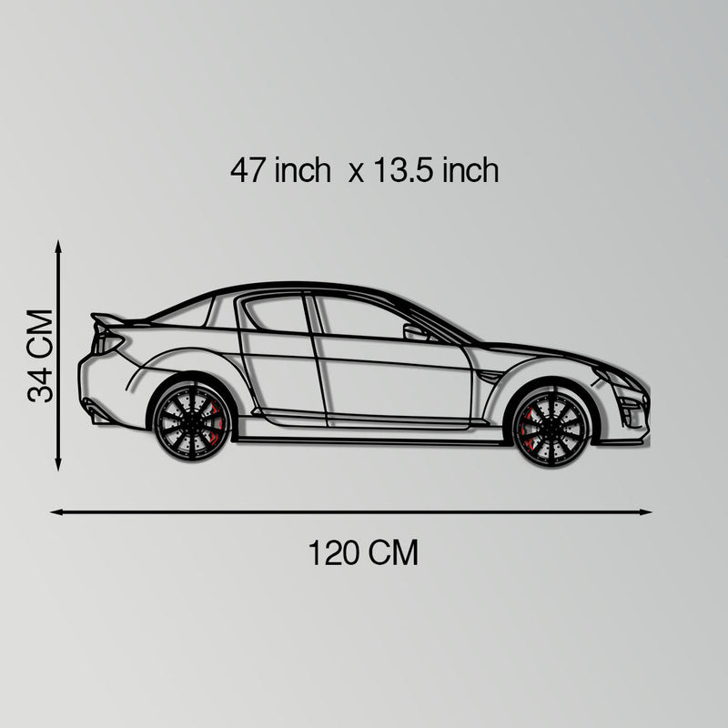 Mazda RX-8 Metal Car Wall Art with Rotating Wheels - Rotary Engine Silhouette - Interactive JDM Automotive Wall Decor - KAFMEKA148