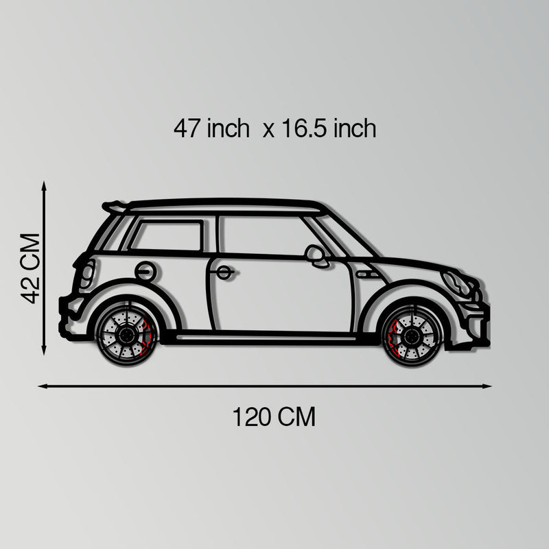 Mini Cooper Metal Car Wall Art with Rotating Wheels - Iconic British Compact Silhouette - Interactive Automotive Wall Decor - KAFMEKA151