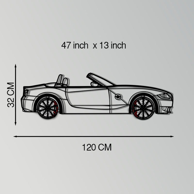BMW Z4 M Roadster Metal Car Wall Art with Rotating Wheels - M Power Silhouette Decor - Interactive Automotive Wall Art - KAFMEKA114
