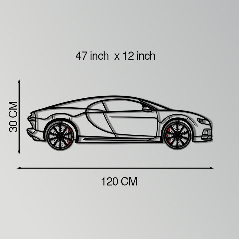 Bugatti Chiron Metal Car Wall Art with Rotating Wheels - Ultimate Hypercar Silhouette Decor - Interactive Automotive Wall Art - KAFMEKA116