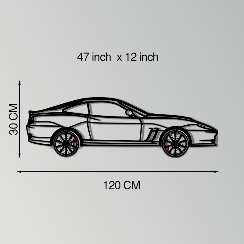 Ferrari 550 Maranello Metal Car Wall Art with Rotating Wheels - V12 Grand Tourer Silhouette - Interactive Automotive Wall Decor - KAFMEKA129