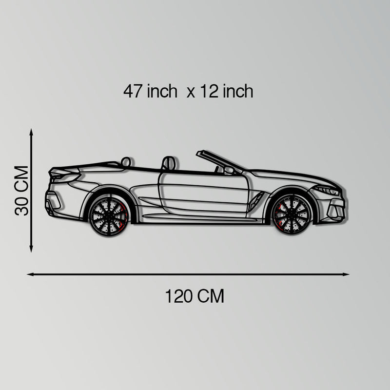 BMW 850i Metal Car Wall Art with Rotating Wheels - Luxury Grand Tourer Silhouette - Interactive Automotive Wall Decor - KAFMEKA105