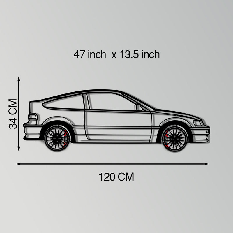 1990 Honda CRX Metal Car Wall Art with Rotating Wheels - JDM Classic Silhouette - Interactive Automotive Wall Decor - KAFMEKA144
