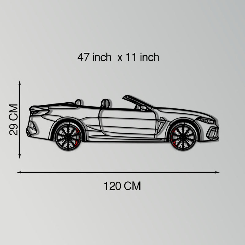 BMW M8 Competition Metal Car Wall Art with Rotating Wheels - M Power Luxury Silhouette - Interactive Automotive Wall Art - KAFMEKA109