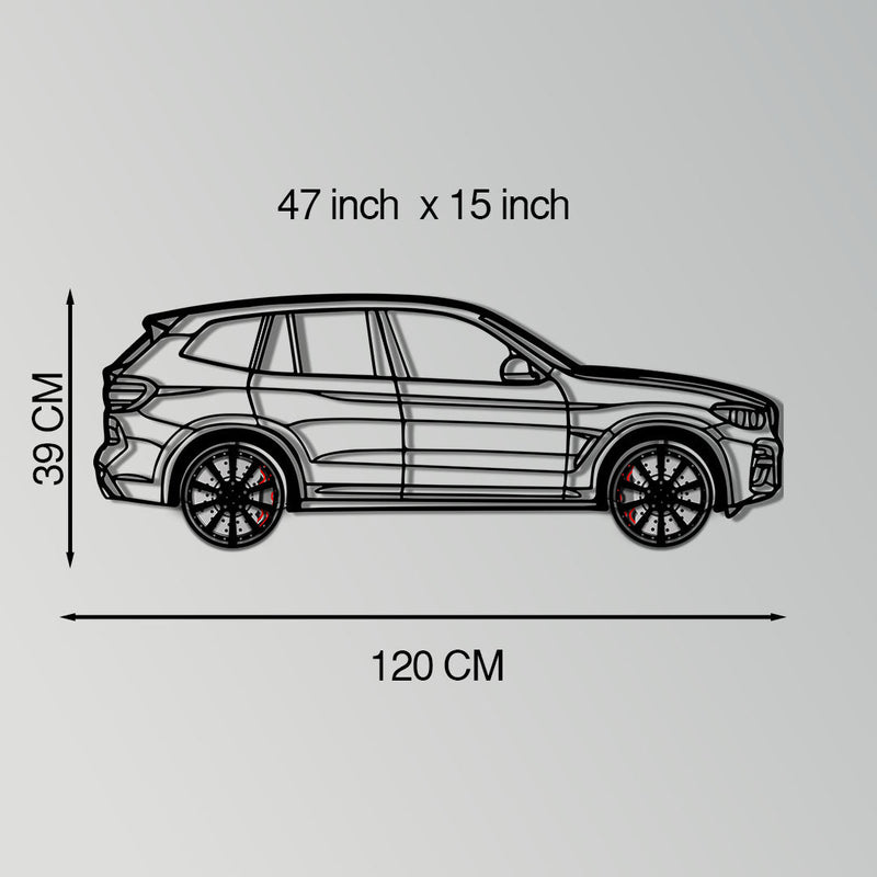BMW X3 Metal Car Wall Art with Rotating Wheels - Modern SAV Silhouette Decor - Interactive Automotive Wall Art - KAFMEKA110