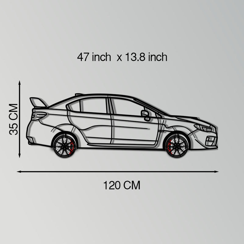 Subaru WRX Metal Car Wall Art with Rotating Wheels - Rally Legend Silhouette - Interactive Automotive Wall Decor - KAFMEKA155