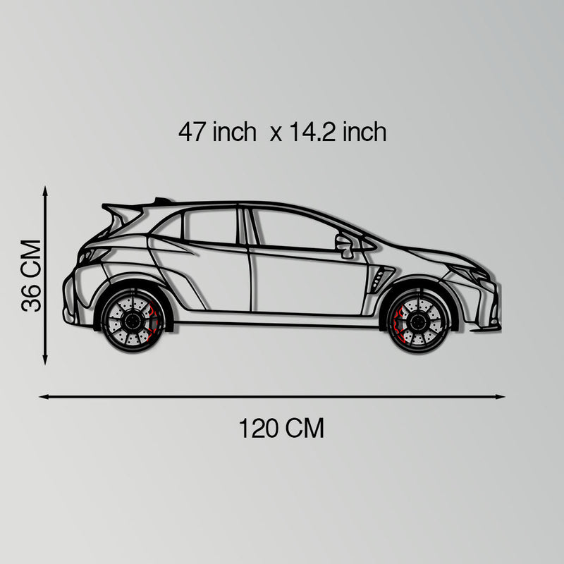 Toyota GR Corolla Metal Car Wall Art with Rotating Wheels - Rally-Inspired Hot Hatch Silhouette - Interactive JDM Automotive Decor - KAFMEKA158