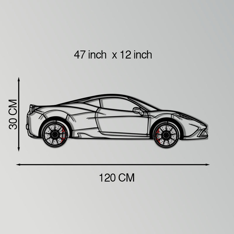 Ferrari 458 Speciale Metal Car Wall Art with Rotating Wheels - Track-Focused V8 Silhouette - Interactive Automotive Wall Decor - KAFMEKA125