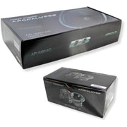 view of Packaging of Complete set of Deaf Bonce 8-inch mid-bass speakers and 1-inch bullet tweeters with mounting hardware and accessories