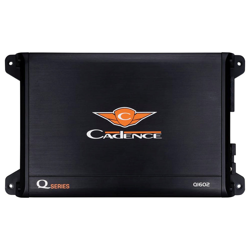 Experience clean, powerful sound with the Q1602 Class A/B 2-channel amplifier. Premium design, 160W RMS performance. Shop now at Big Jeff Audio. Front Facing Amplifier View