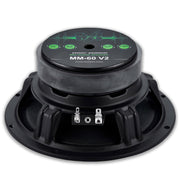 Rear view of the Deaf Bonce MM-60 V2 speaker highlighting the ferrite magnet and 4-ohm terminal connectors.