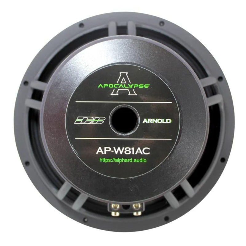 Rear view of the Deaf Bonce mid-bass speaker and tweeter showing terminal connectors and magnet structures.2