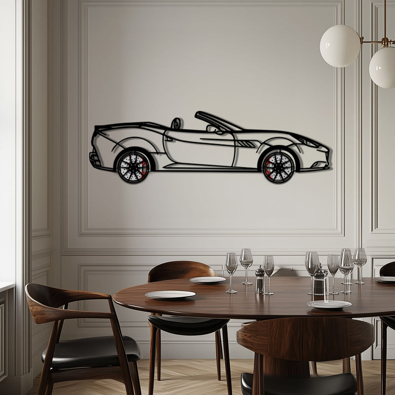 Ferrari California Metal Car Wall Art with Rotating Wheels - Italian V8 Grand Tourer Silhouette - Interactive Automotive Wall Decor - KAFMEKA130