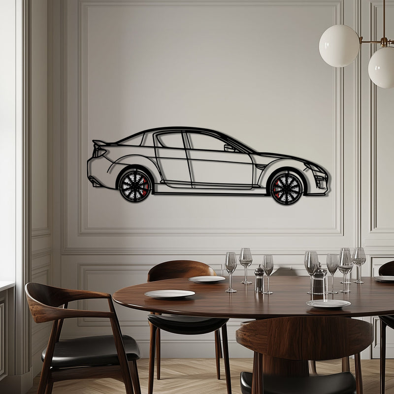 Mazda RX-8 Metal Car Wall Art with Rotating Wheels - Rotary Engine Silhouette - Interactive JDM Automotive Wall Decor - KAFMEKA148