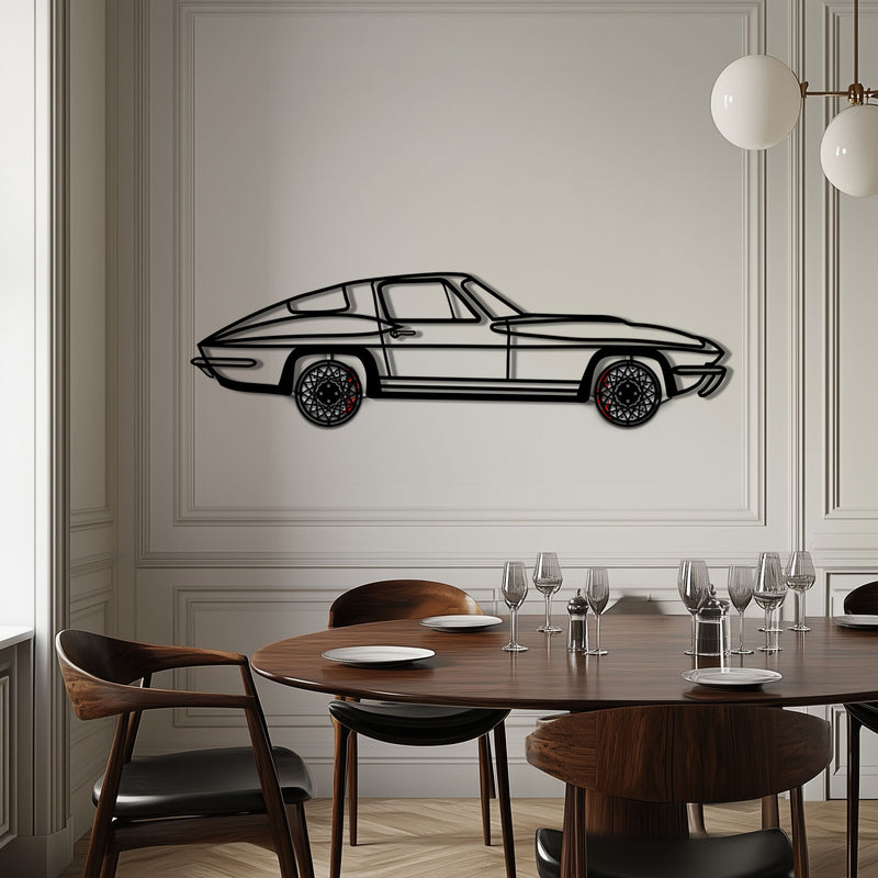 Chevrolet Corvette C3 Stingray Metal Car Wall Art with Rotating Wheels - Classic American Muscle Silhouette - Interactive Automotive Decor - KAFMEKA120