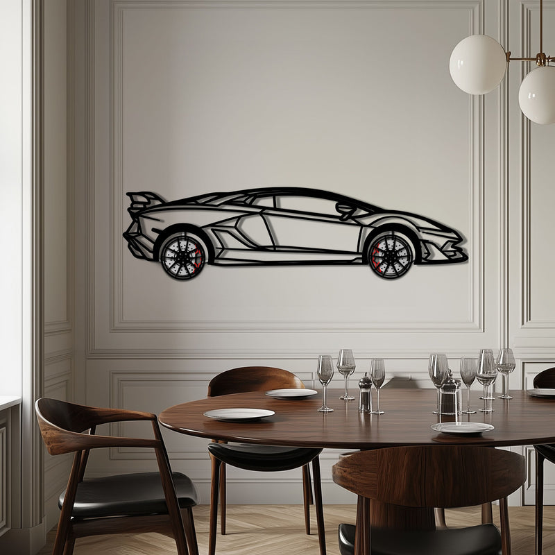 Lamborghini Aventador Metal Car Wall Art with Rotating Wheels - Italian V12 Hypercar Silhouette - Interactive Automotive Wall Decor - KAFMEKA145