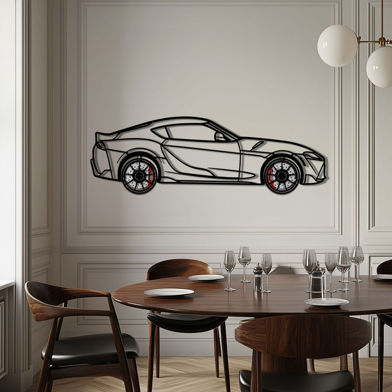 Toyota GR Supra (A90) Metal Car Wall Art with Rotating Wheels - Modern JDM Legend Silhouette - Interactive Automotive Wall Decor - KAFMEKA156