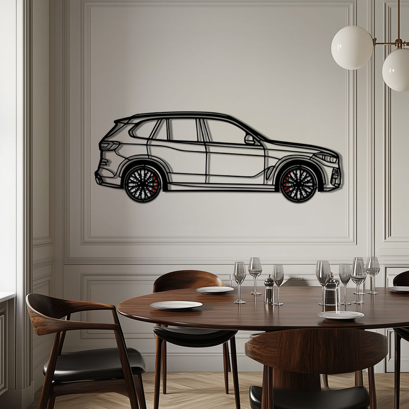 BMW X5 Metal Car Wall Art with Rotating Wheels - Modern SAV Silhouette Decor - Interactive Automotive Wall Art - KAFMEKA111