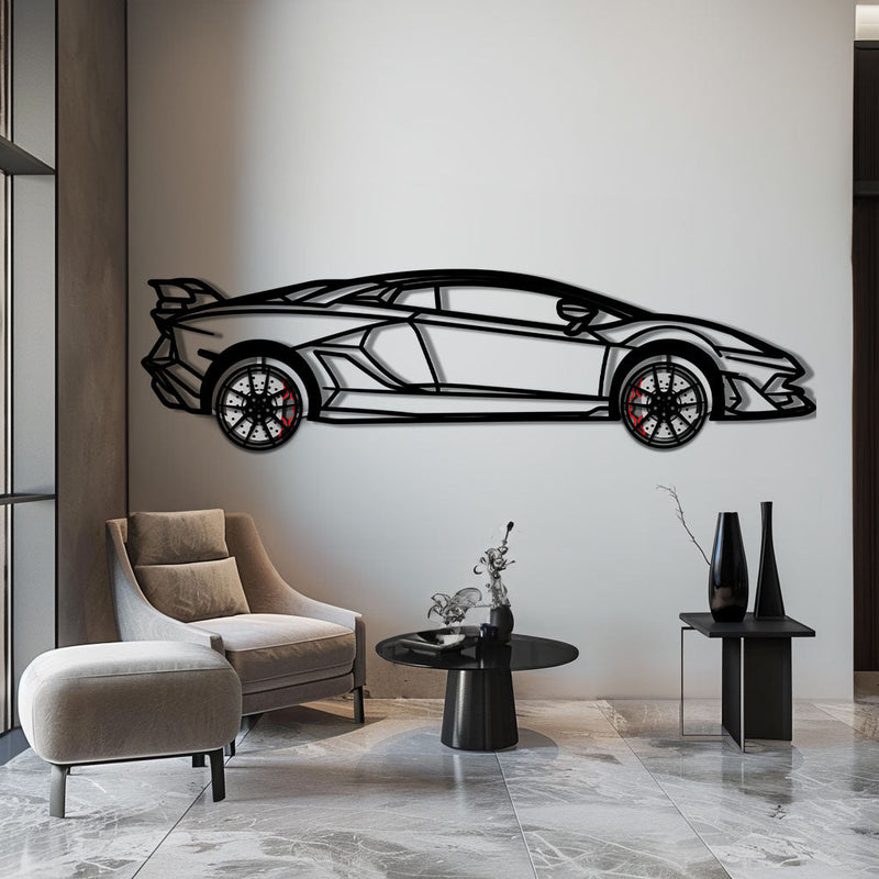 Lamborghini Aventador Metal Car Wall Art with Rotating Wheels - Italian V12 Hypercar Silhouette - Interactive Automotive Wall Decor - KAFMEKA145