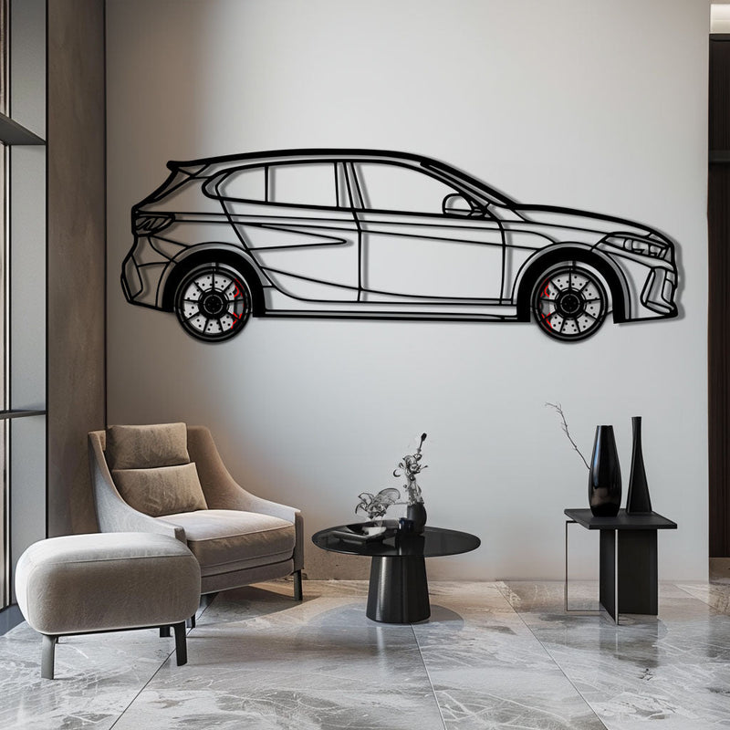 BMW 135i F40 Metal Car Wall Art with Rotating Wheels - M Performance Hatchback Silhouette - Interactive Automotive Decor - KAFMEKA102