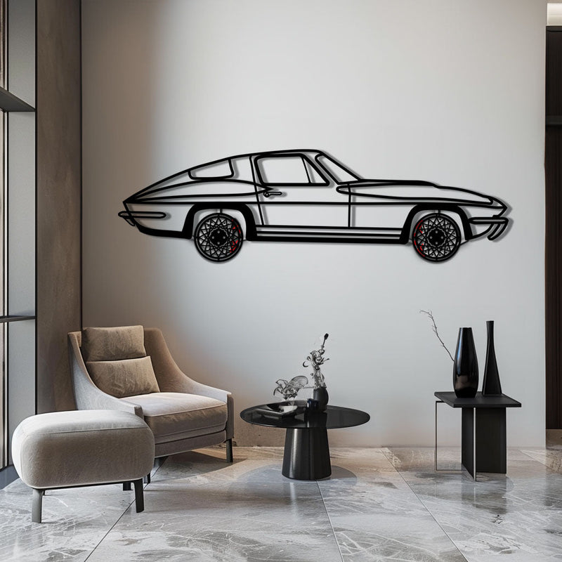 Chevrolet Corvette C3 Stingray Metal Car Wall Art with Rotating Wheels - Classic American Muscle Silhouette - Interactive Automotive Decor - KAFMEKA120