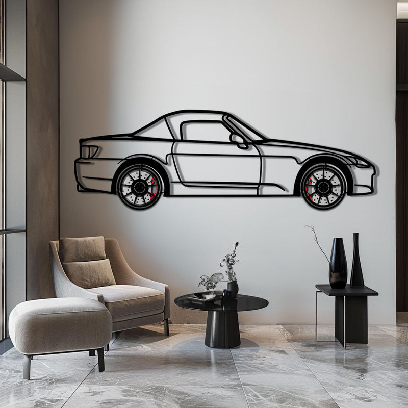 Honda S2000 Metal Car Wall Art with Rotating Wheels - JDM Roadster Silhouette - Interactive Automotive Wall Decor - KAFMEKA143