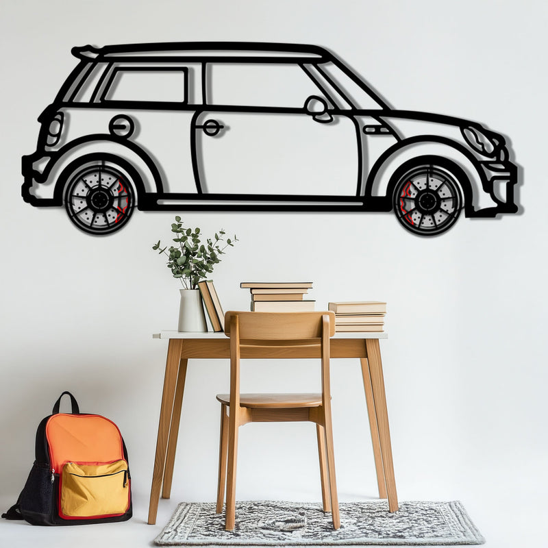 Mini Cooper Metal Car Wall Art with Rotating Wheels - Iconic British Compact Silhouette - Interactive Automotive Wall Decor - KAFMEKA151