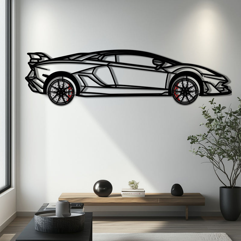 Lamborghini Aventador Metal Car Wall Art with Rotating Wheels - Italian V12 Hypercar Silhouette - Interactive Automotive Wall Decor - KAFMEKA145