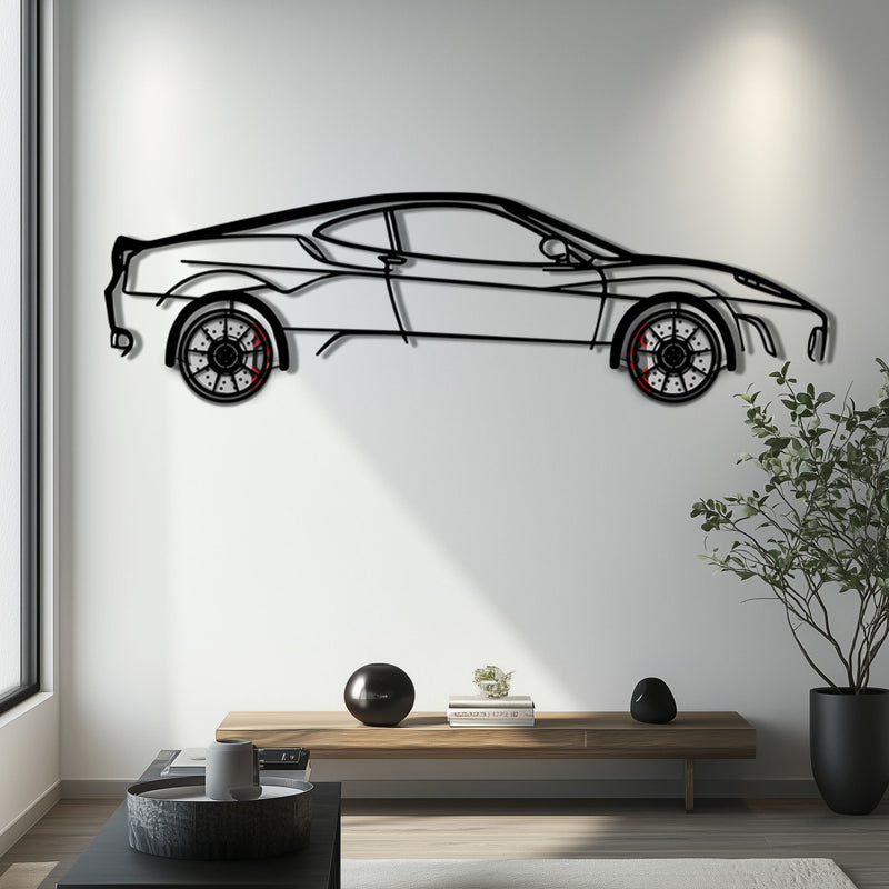 Ferrari F430 Metal Car Wall Art with Rotating Wheels - Italian V8 Supercar Silhouette - Interactive Automotive Wall Decor - KAFMEKA132