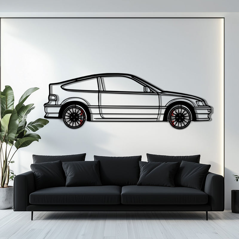 1990 Honda CRX Metal Car Wall Art with Rotating Wheels - JDM Classic Silhouette - Interactive Automotive Wall Decor - KAFMEKA144